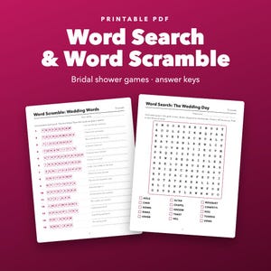 Juegos imprimibles de búsqueda de palabras y sopa de letras para despedida de soltera con claves de respuestas. imagen 1
