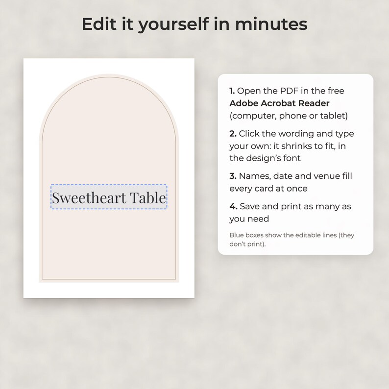 Modern Minimalist Wedding Table Numbers 1-30 and Place Cards, Editable PDF Template image 3