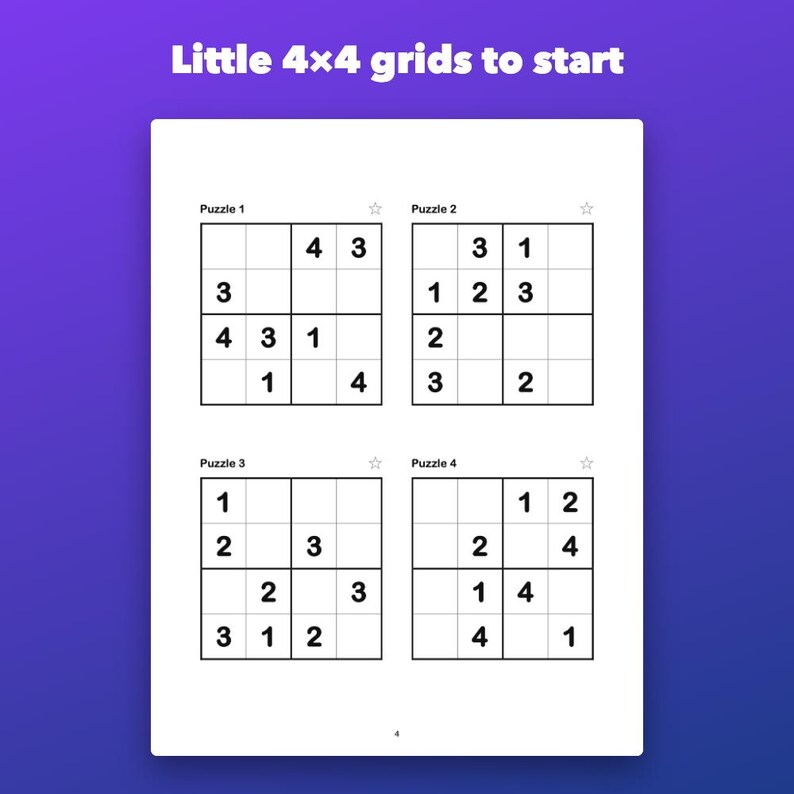 Sudoku for Kids Ages 6-10, 150 Printable Puzzles in 4x4, 6x6 and 9x9 image 2
