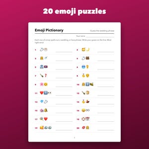 Gra Emoji Pictionary na Wieczór Panieński do druku, 20 łamigłówek z frazami ślubnymi zdjęcie 2