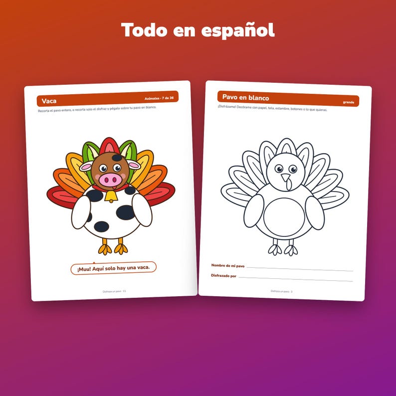 Disfraza un pavo imprimible, 36 disfraces, carta para familias, Spanish Turkey Disguise image 3