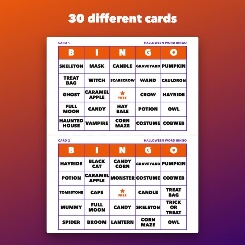 Halloween Bingo Printable for Kids and Classroom Parties, 30 Cards image 2