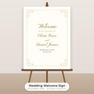 Classic Gold Wedding Welcome Sign Template, Editable 18x24 PDF Poster image 1