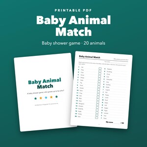 Jeu d'association d'animaux pour bébés à imprimer pour les fêtes prénatales, 20 paires avec corrigé image 1