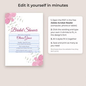 Bridal Shower Invitation Template, Editable PDF in 4 Styles, Floral Gold Rustic Modern image 3