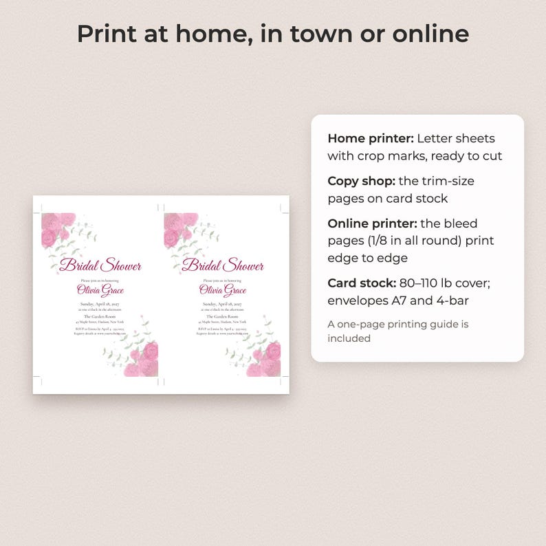 Bridal Shower Invitation Template, Editable PDF in 4 Styles, Floral Gold Rustic Modern image 4
