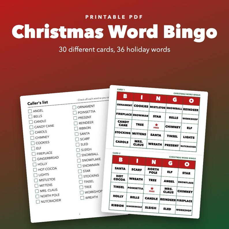 Christmas Bingo Printable for Kids and Classroom Parties, 30 Cards bild 1