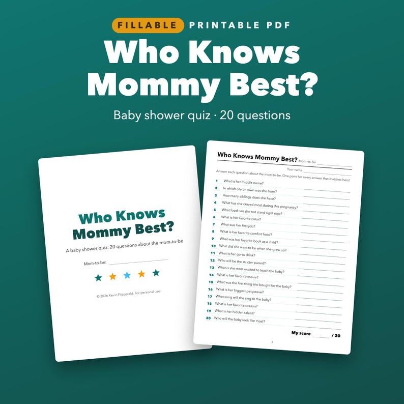 Who Knows Mommy Best Baby Shower Game Printable, Fillable Mom to Be Quiz image 1