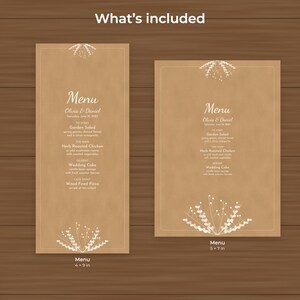 Rustic Kraft Wedding Menu Template, Editable PDF in 4x9 and 5x7 image 2