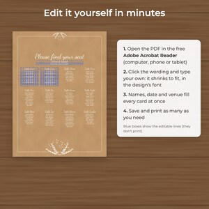 Rustic Kraft Wedding Seating Chart Template, Editable 18x24 and 24x36 Sign image 3