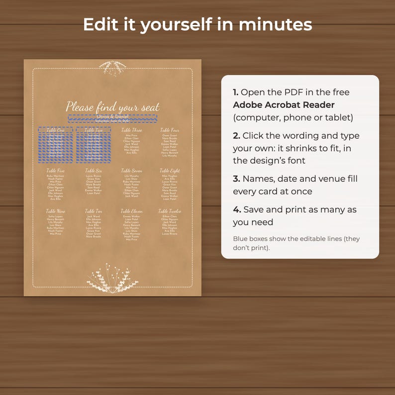Rustic Kraft Wedding Seating Chart Template, Editable 18x24 and 24x36 Sign image 3