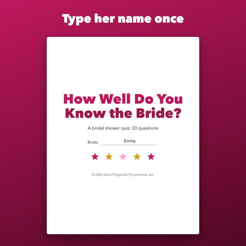 How Well Do You Know the Bride Game Printable, Fillable Bridal Shower Quiz image 4