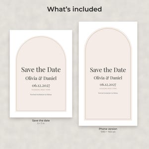 Modello moderno e minimalista per annunciare la data del matrimonio, cartolina PDF modificabile e immagine per telefono. immagine 2