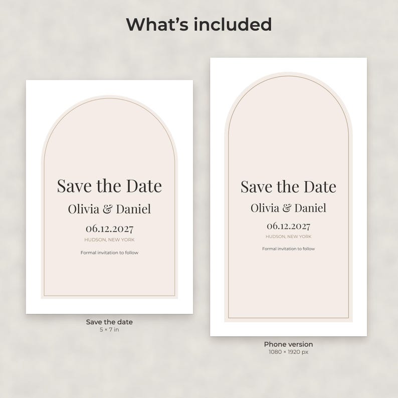 Modello moderno e minimalista per annunciare la data del matrimonio, cartolina PDF modificabile e immagine per telefono. immagine 2