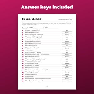 Bridal Shower Games Bundle Printable, 8 in 1 with Answer Keys and Fillable Names image 4