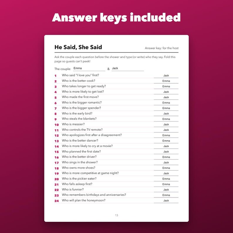 Bridal Shower Games Bundle Printable, 8 in 1 with Answer Keys and Fillable Names image 4
