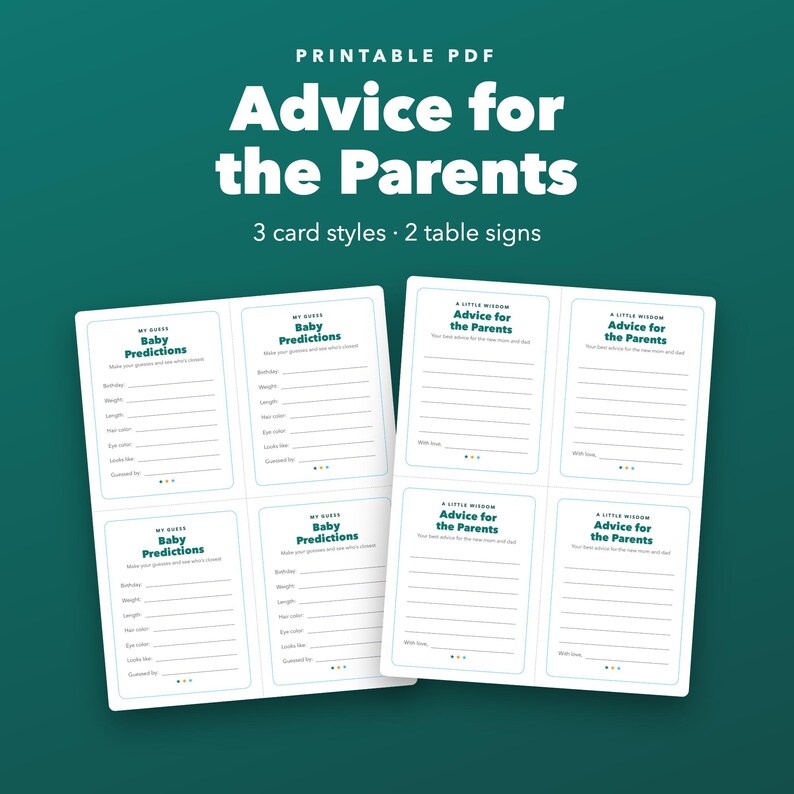 Advice for Parents to Be Cards Printable, Baby Shower Wishes and Predictions image 1