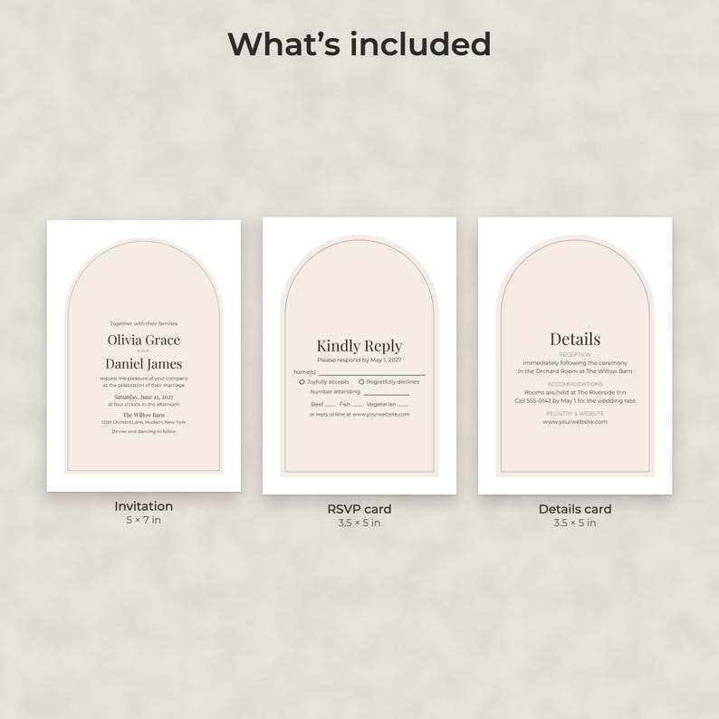 Modern Minimalist Wedding Invitation Suite Template, Editable Reply and Details Cards image 2