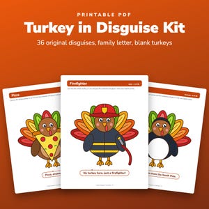 Truthahn als Verkleidung: Druckbares Set mit 36 ​​originellen Kostümen, Familienbrief und Bastelideen für Thanksgiving Bild 1
