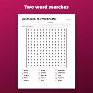 Juegos imprimibles de búsqueda de palabras y sopa de letras para despedida de soltera con claves de respuestas. imagen 2