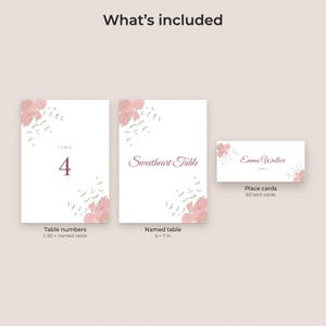 Watercolor Floral Wedding Table Numbers 1-30 and Place Cards, Editable PDF Template image 2
