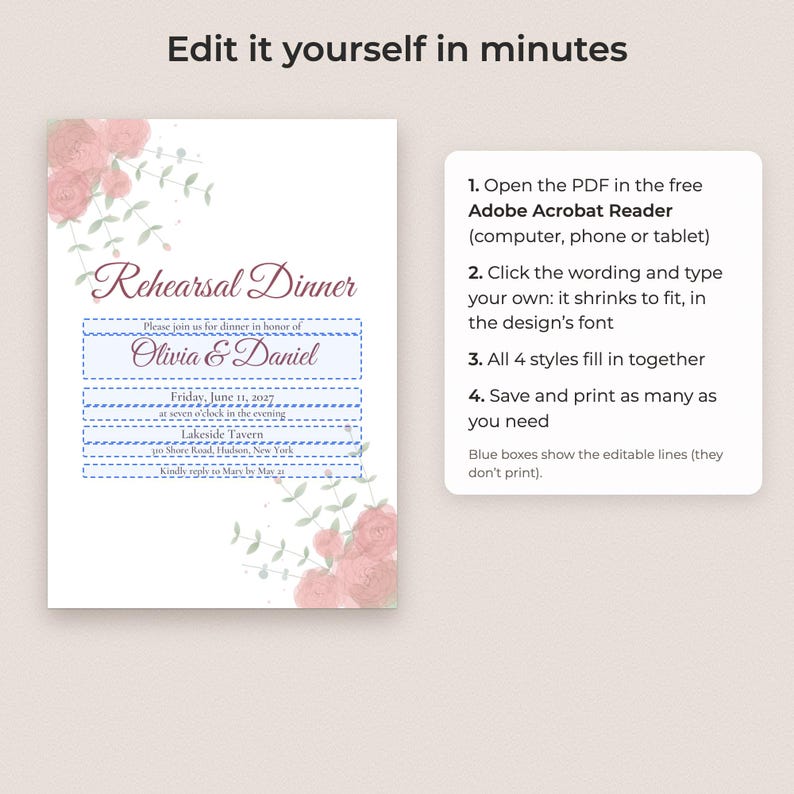 Rehearsal Dinner Invitation Template, Editable PDF in 4 Elegant Styles image 3