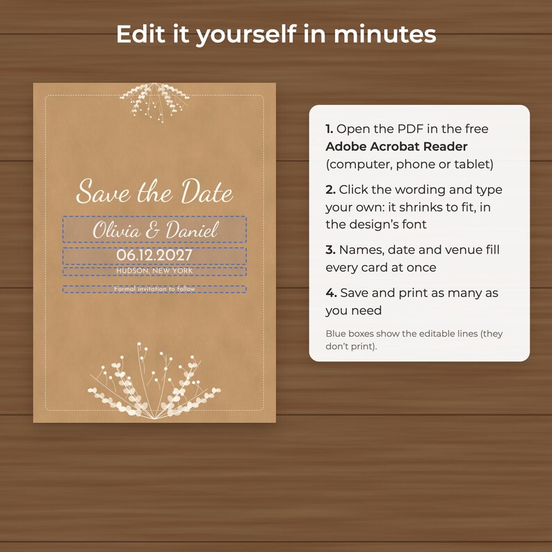 Rustic Kraft Save the Date Template, Editable PDF Card and Phone Image image 3