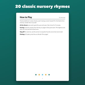 Juego imprimible de rimas infantiles para baby shower, completa la línea, clave de respuestas. imagen 3