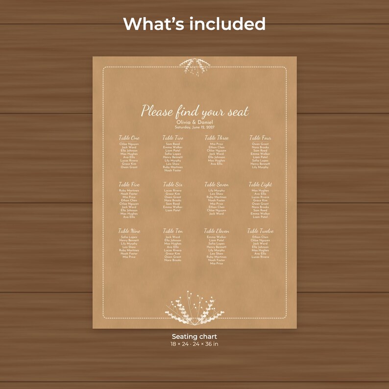 Rustic Kraft Wedding Seating Chart Template, Editable 18x24 and 24x36 Sign image 2