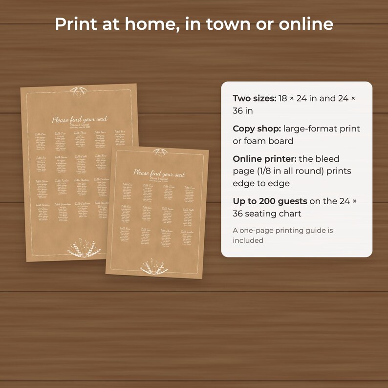 Rustic Kraft Wedding Seating Chart Template, Editable 18x24 and 24x36 Sign image 4