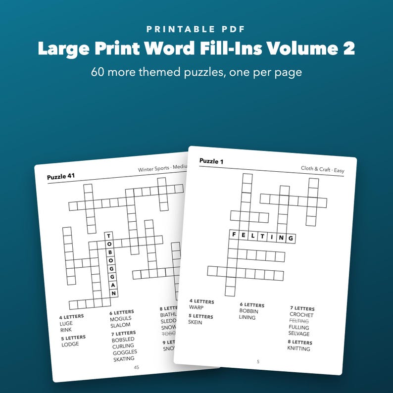 Large Print Word Fill-Ins Volume 2 Printable for Seniors, 60 More Puzzles image 1
