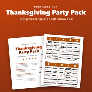 Thanksgiving Party Pack Printable Bundle, Games, Bingo and Kids Activity Book image 1