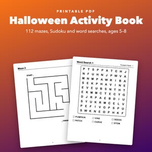 Halloween Activity Book for Kids Ages 5-8, Printable Mazes, Sudoku, Word Search image 1