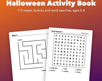 Halloween Activity Book for Kids Ages 5-8, Printable Mazes, Sudoku, Word Search