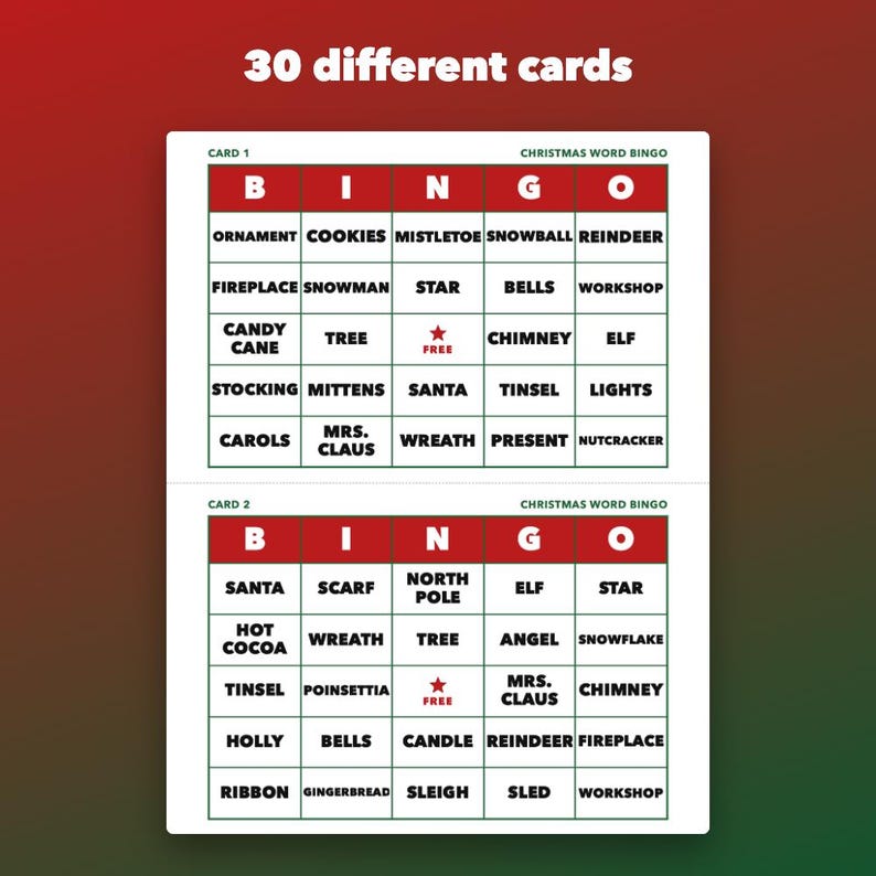 Christmas Bingo Printable for Kids and Classroom Parties, 30 Cards bild 2