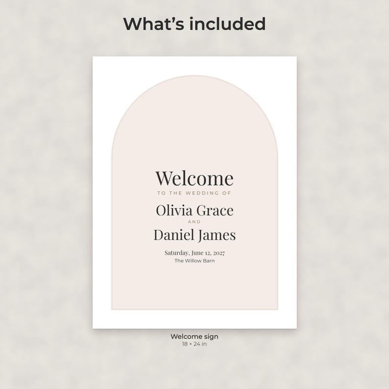 Moderne, minimalistische Willkommensschild-Vorlage für Hochzeiten, bearbeitbares PDF-Poster (18x24 Zoll) Bild 2