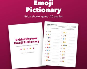 Utskrivbart spel med emoji-pussel för möhippa, 20 pussel med bröllopsfraser