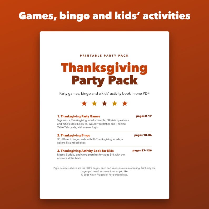 Thanksgiving Party Pack Printable Bundle, Games, Bingo and Kids Activity Book image 3