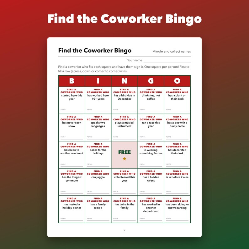 Büro-Weihnachtsfeierspiele zum Ausdrucken, Wichtelregeln, Quiz, Kollegen-Bingo Bild 3