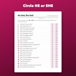 „Er sagte, sie sagte“-Spiel für den Junggesellinnenabschied (druckbare, ausfüllbare PDF-Datei, 24 Fragen) Bild 2