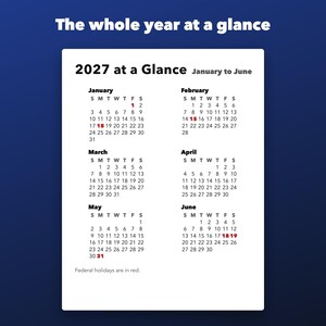 2027 Large Print Calendar Printable, Monthly with US Holidays and Big Dates image 3