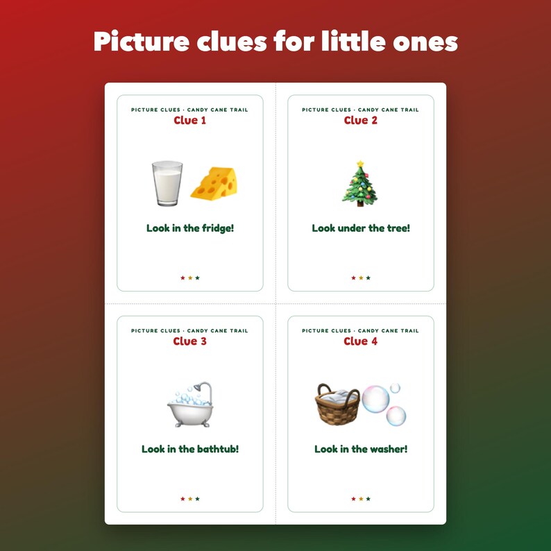 Christmas Scavenger Hunt Printable for Kids, 24 Rhyming Clues and Picture Cards image 3