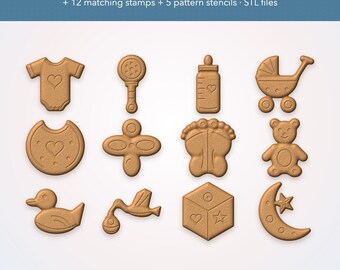 Ausstechformen für Babypartys (STL-Datei, kommerzielle Lizenz), 12 Ausstechformen, Stempel und Schablonen, Verkauf gedruckter Ausstechformen, 3D-druckbare Babydateien