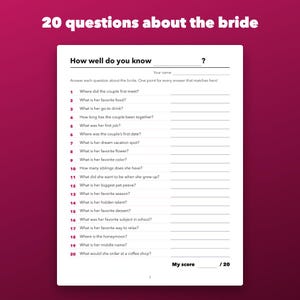 How Well Do You Know the Bride Game Printable, Fillable Bridal Shower Quiz image 2