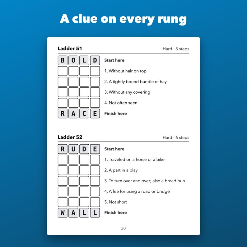 Large Print Word Ladders Printable for Seniors, 80 Puzzles with Clues image 3