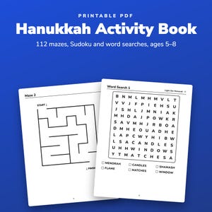Hanukkah Activity Book Printable for Kids Ages 5 to 8, Mazes, Sudoku and Word Search image 1