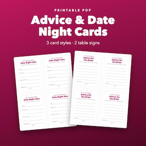 Druckbare Karten mit Tipps für die Braut, Ideen für ein Date und Aktivitäten für den Junggesellinnenabschied Bild 1