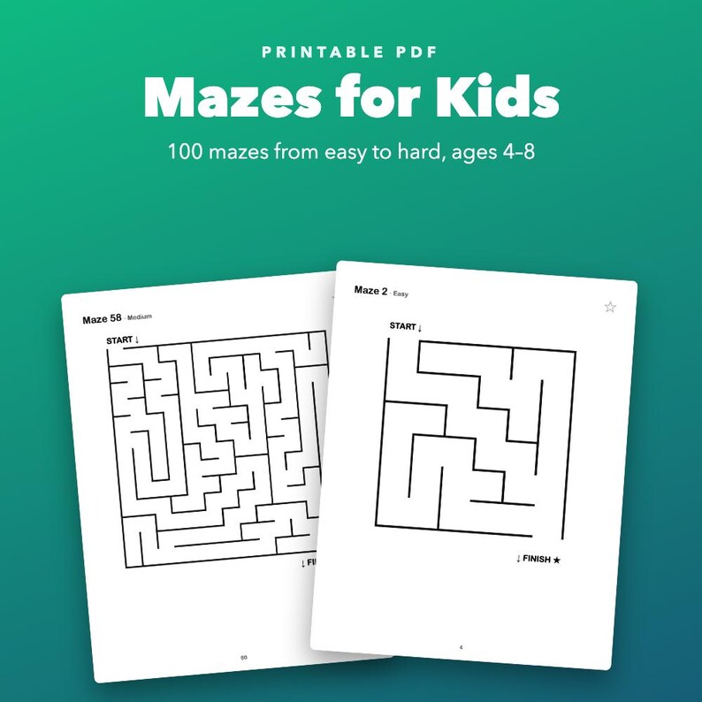 Mazes for Kids Ages 4-8, 100 Printable Puzzles from Easy to Hard afbeelding 1