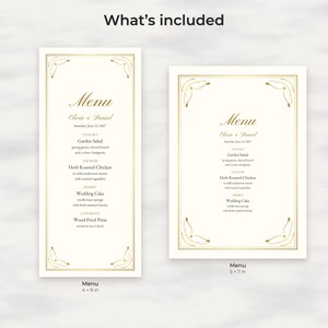Klassische goldene Hochzeitsmenü-Vorlage, bearbeitbares PDF in den Formaten 4x9 und 5x7 Bild 2
