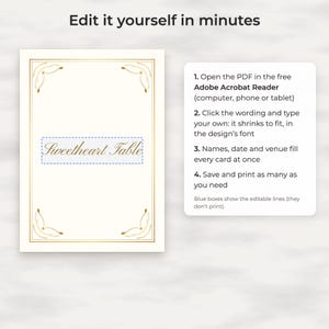 Klassische goldene Tischnummern 1-30 und Platzkarten für Hochzeiten, bearbeitbare PDF-Vorlage Bild 3